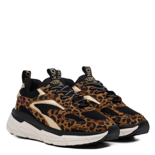REPLAY Christal JR girl 7 chunky sneakers met panterprint cognac/zwart Bruin Meisjes Suèdelook