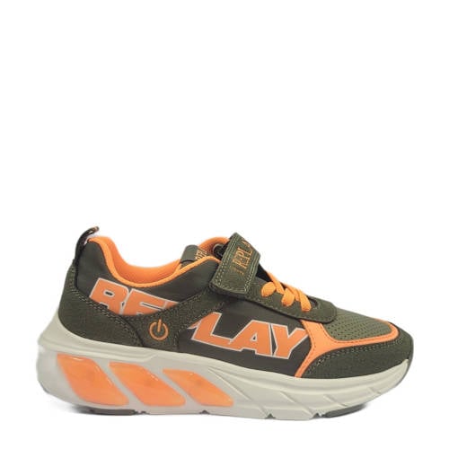REPLAY Cosmo lights boy 1 sneakers kaki/oranje Groen Jongens Imitatieleer