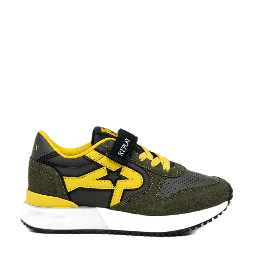 Groen en gele jongens REPLAY Fiber JR boy 7 sneakers met veter- met klittenbandsluiting