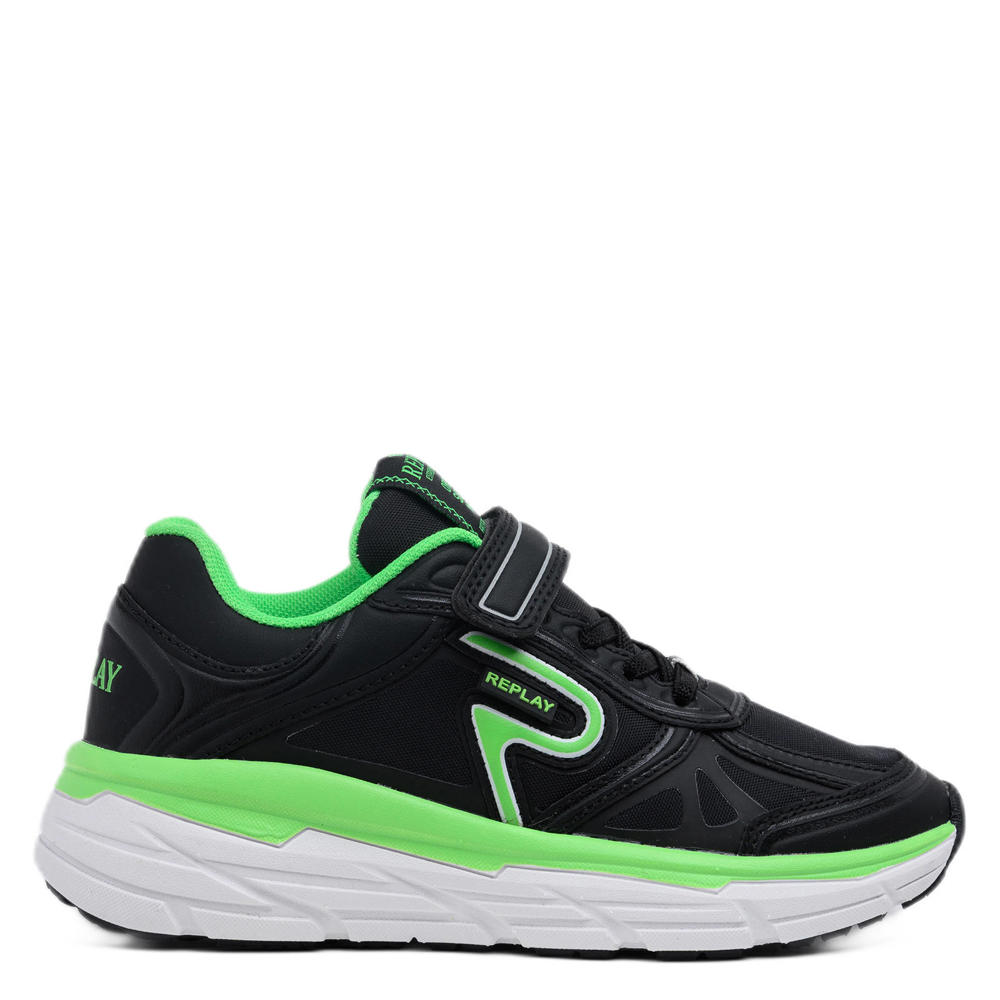 Zwart en groene jongens REPLAY Christal JR boy 5 chunky sneakers van 55% rayon fiber/45% pu met veter- met klittenbandsluiting
