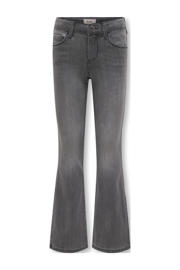 thumbnail: Grey denim meisjes KIDS ONLY GIRL high waist flared jeans van stretchdenim met rits- en knoopsluiting en effen