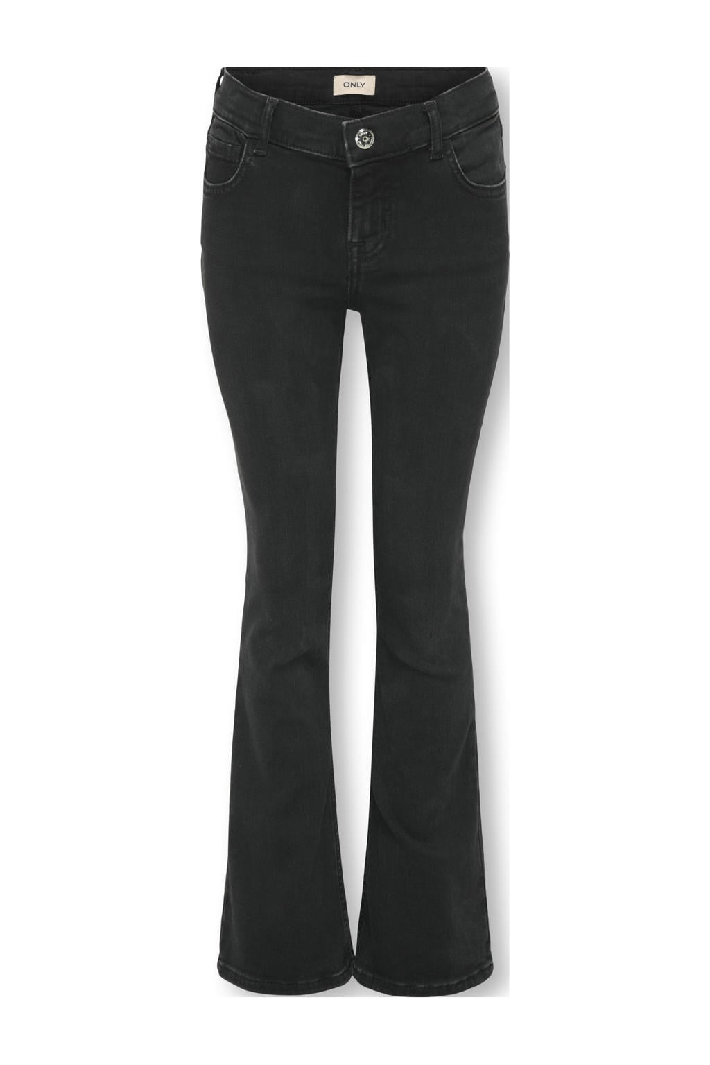 Black denim meisjes KIDS ONLY GIRL flared jeans black van stretchdenim met regular waist, rits- en knoopsluiting en effen