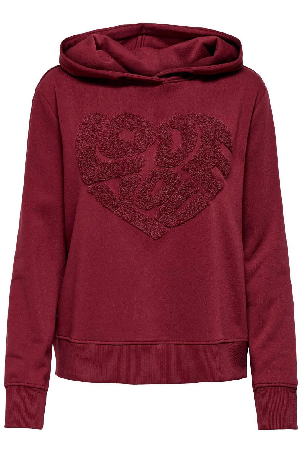 Donkerrode meisjes KIDS ONLY GIRL hoodie van sweat materiaal met lange mouwen en capuchon