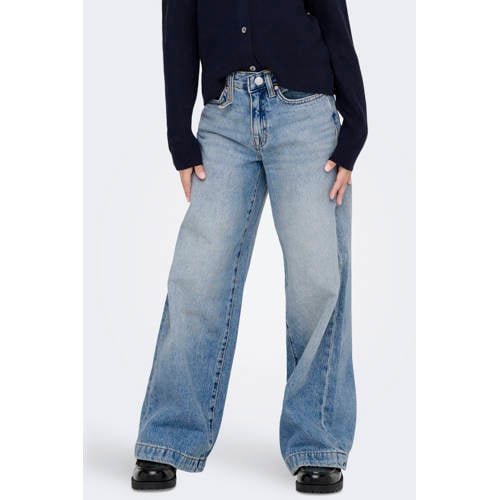 KIDS ONLY GIRL high waist wide leg jeans medium blue denim Blauw Effen - maat 128 afbeelding