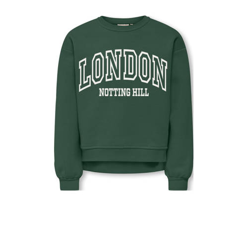 KIDS ONLY GIRL sweater donkergroen Tekst - maat 122/128 afbeelding