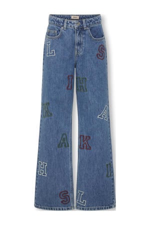 high waist wide leg jeans medium blue denim
