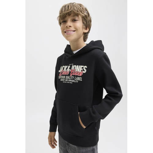 JACK & JONES JUNIOR hoodie zwart Sweater Jongens Katoen Capuchon Logo - maat 152 afbeelding