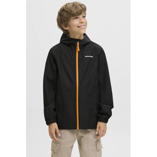 JACK & JONES JUNIOR regenjas zwart Jongens Polyester Capuchon Effen