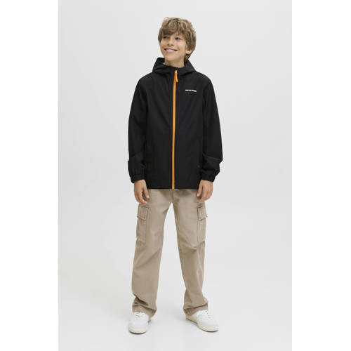 JACK & JONES JUNIOR regenjas zwart Jongens Polyester Capuchon Effen