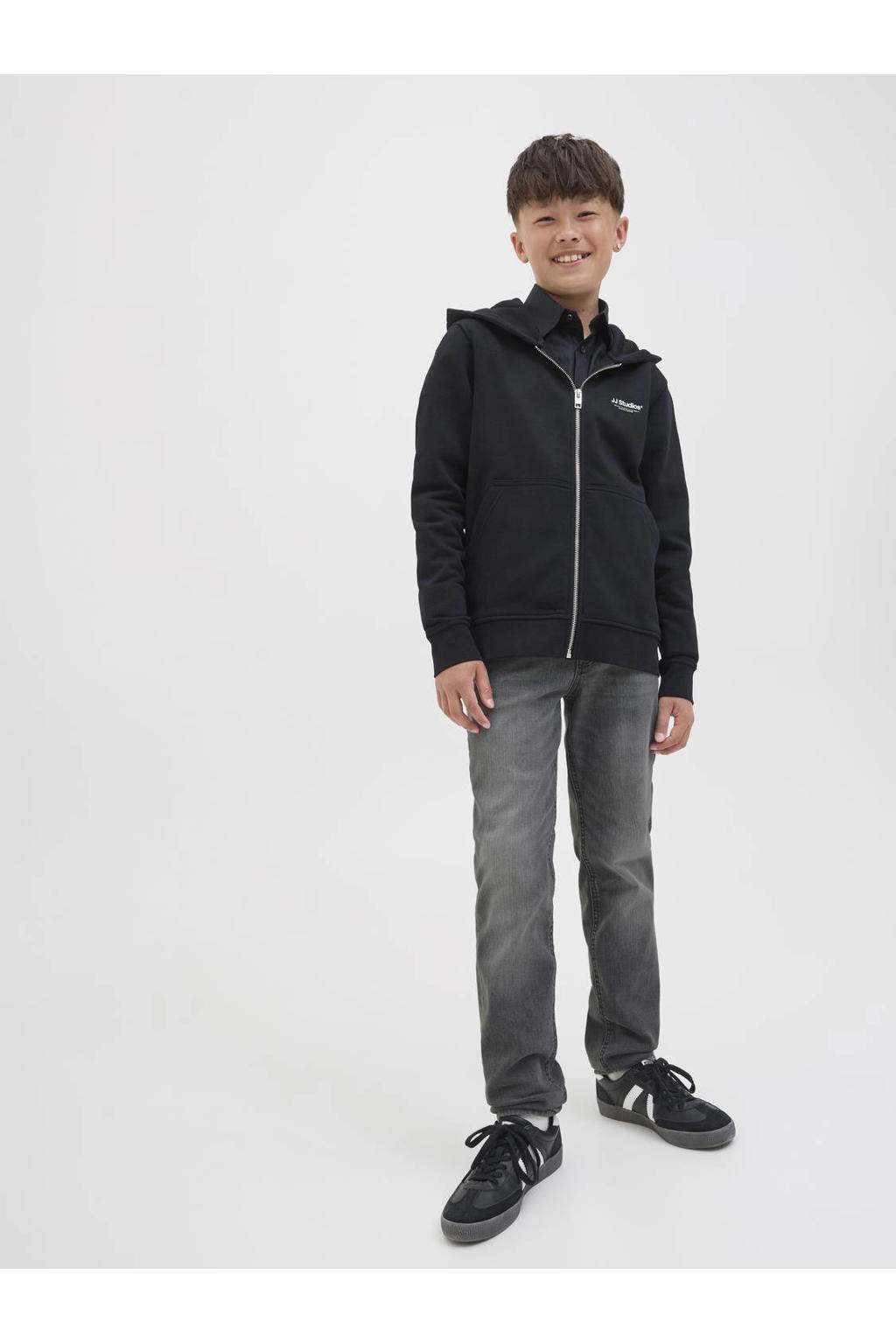 Black denim jongens JACK & JONES JUNIOR slim fit jeans black met regular waist en effen
