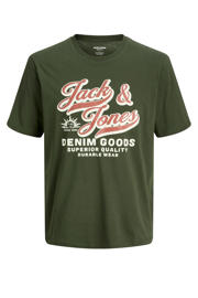 thumbnail: Donkergroene jongens JACK & JONES JUNIOR T-shirt van katoen met logo dessin, korte mouwen en ronde hals