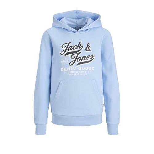 JACK & JONES JUNIOR hoodie lichtblauw Sweater Jongens Katoen Capuchon Logo - maat 140 afbeelding
