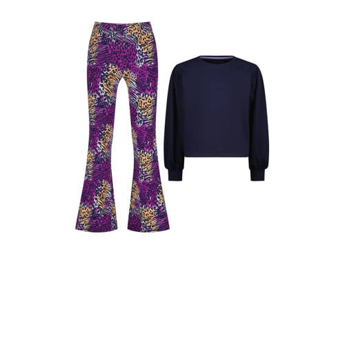 Vingino pyjamaset donkerblauw/paars/geel Meisjes Stretchkatoen Ronde hals