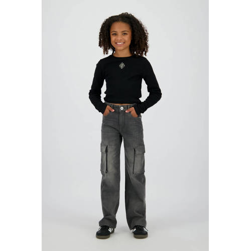 Vingino wide leg jeans black denim Zwart Meisjes Katoen Effen - maat 152 afbeelding