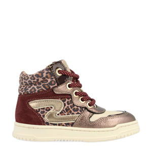 leren sneakers aubergine/goud