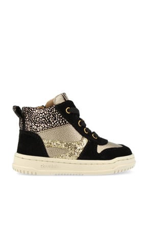 leren sneakers goud/zwart