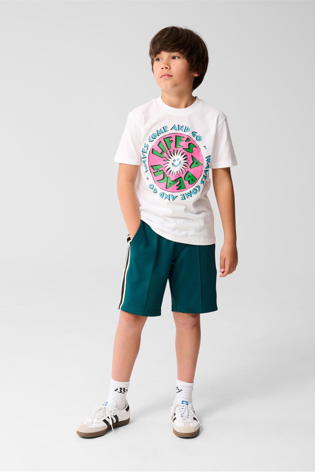 Witte jongens Shoeby T-shirt van katoen met printopdruk, korte mouwen en ronde hals