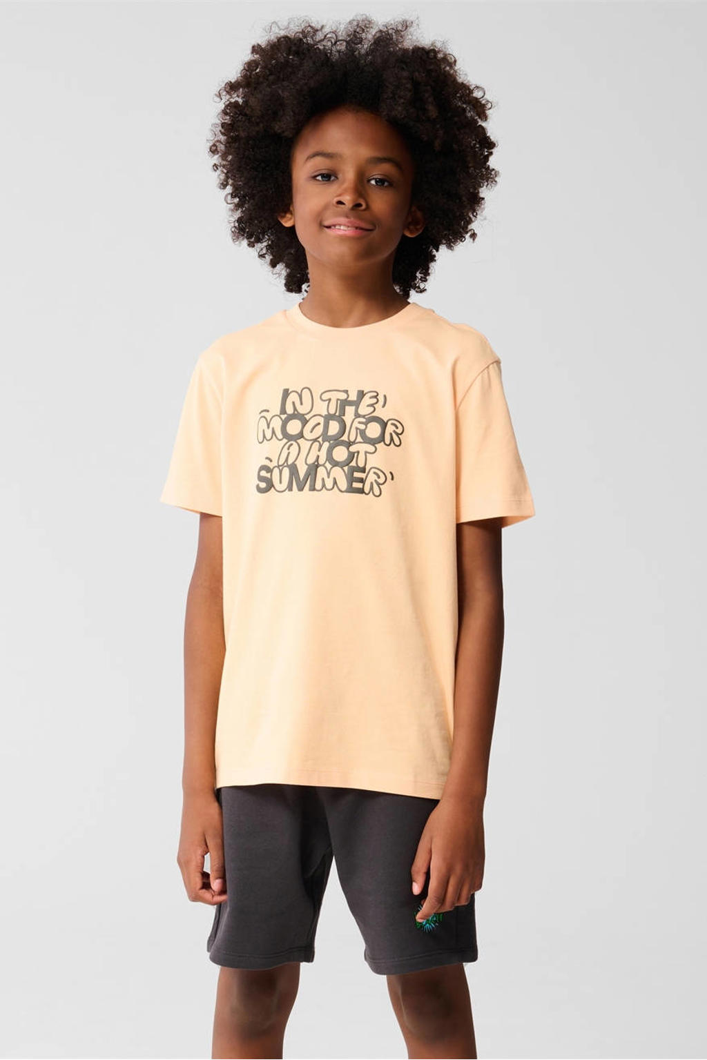 Oranje jongens Shoeby T-shirt van katoen met printopdruk, korte mouwen en ronde hals