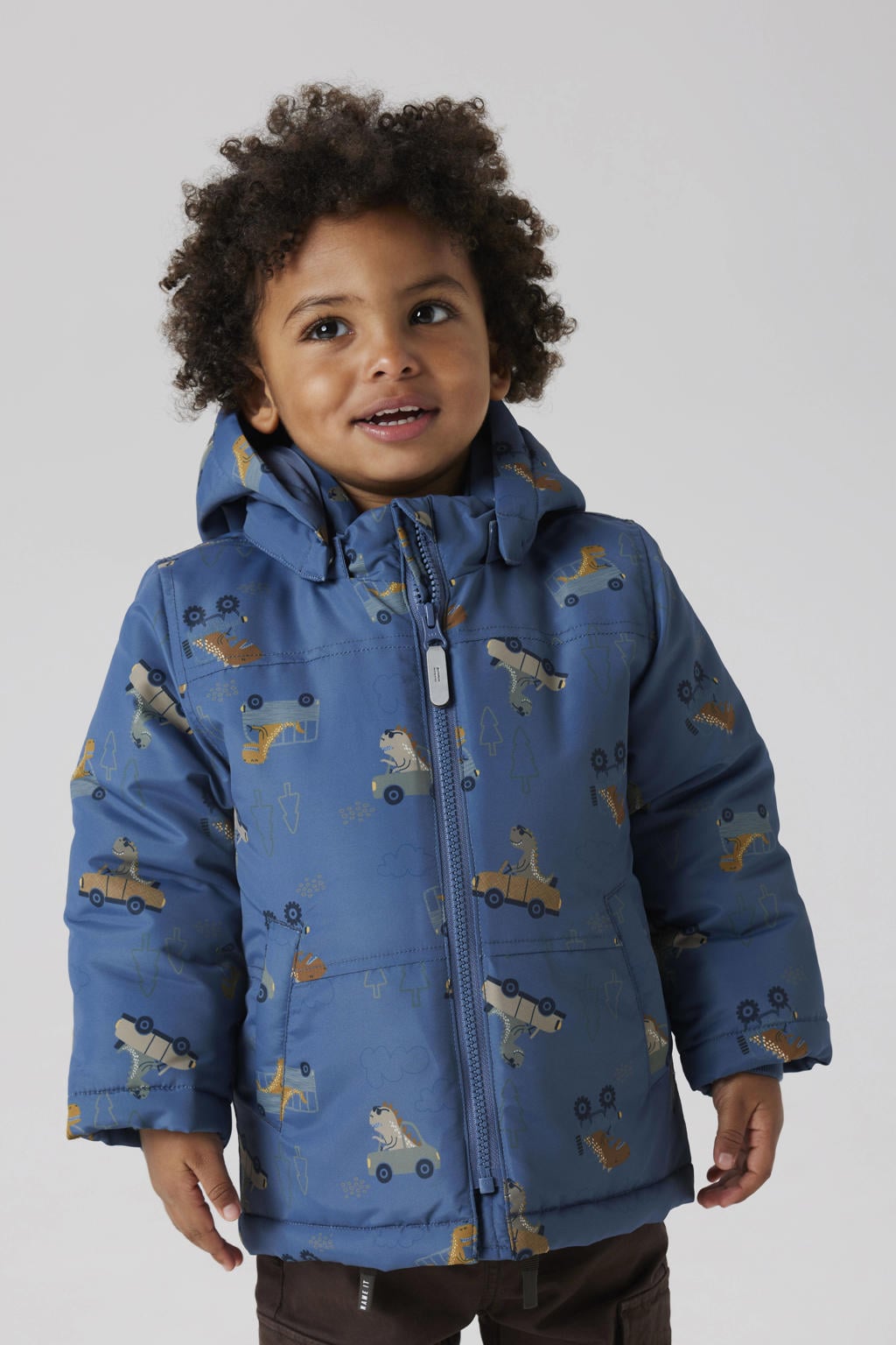 Blauw en lichtbruine jongens NAME IT MINI tussenjas van polyester met lange mouwen, capuchon, ritssluiting en reflecterende details