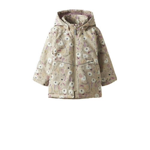 NAME IT MINI tussenjas beige Meisjes Polyester Capuchon Bloemen