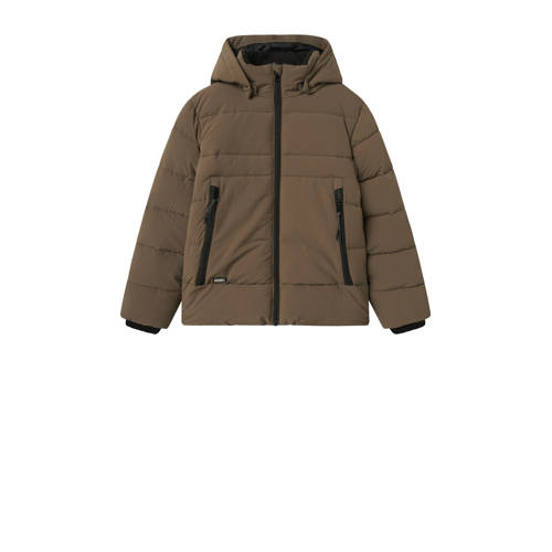 NAME IT KIDS gewatteerde jas bruin Jongens Nylon Capuchon Effen