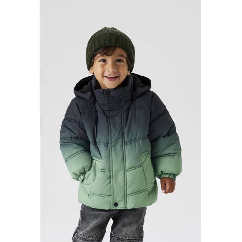 NAME IT MINI gewatteerde jas groen Jongens Polyester Capuchon Dip-dye