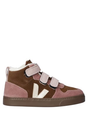Small V-10 Mid gevoerde suède sneakers aubergine/roze