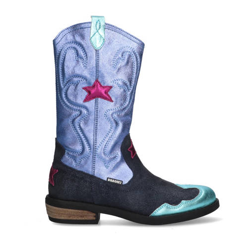 Braqeez Coco leren cowboylaarzen blauw Meisjes Leer Meerkleurig - maat 36 afbeelding
