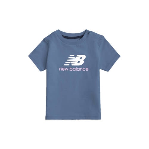New Balance T-shirt blauw Meisjes Katoen Ronde hals Logo - maat 98 afbeelding
