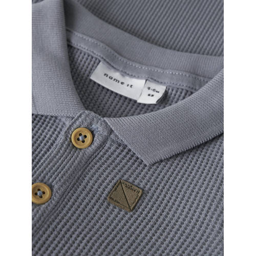 NAME IT BABY romper grijsblauw Jongens Katoen Polokraag Effen
