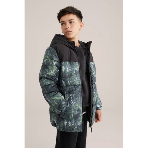 Salty Dog gewatteerde jas donkergroen Jongens Polyester Capuchon All over print