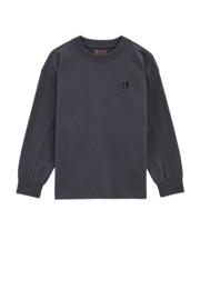 thumbnail: Antraciete jongens WE Fashion Blue Ridge longsleeve van sweat materiaal met lange mouwen, ronde hals en geribde boorden