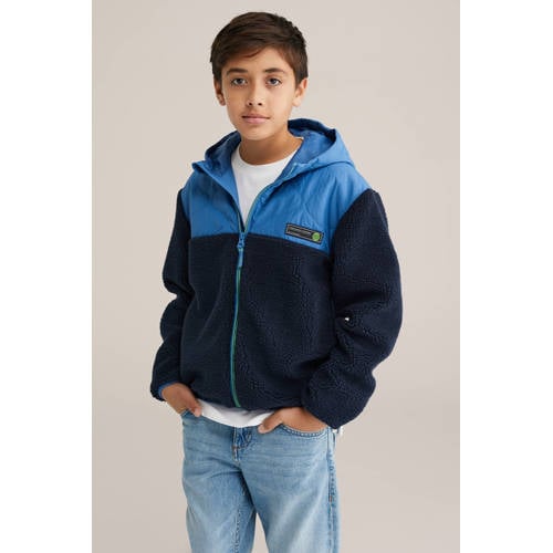 WE Fashion teddy jas blauw Jongens Polyester Capuchon Effen - maat 98/104 afbeelding