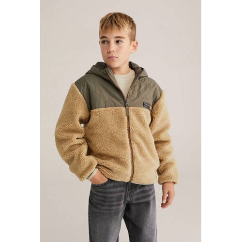 WE Fashion teddy jas Bruin Jongens Polyester Capuchon Effen