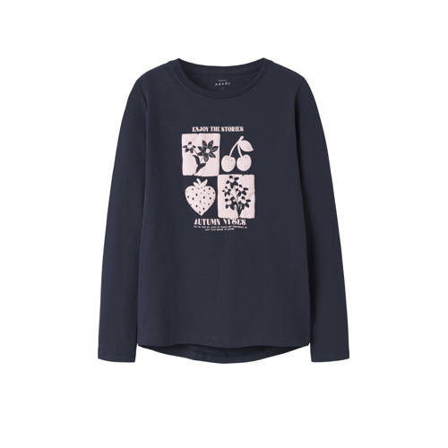 NAME IT KIDS longsleeve donkerblauw Meisjes Stretchkatoen Ronde hals Printopdruk - maat 158/164 afbeelding