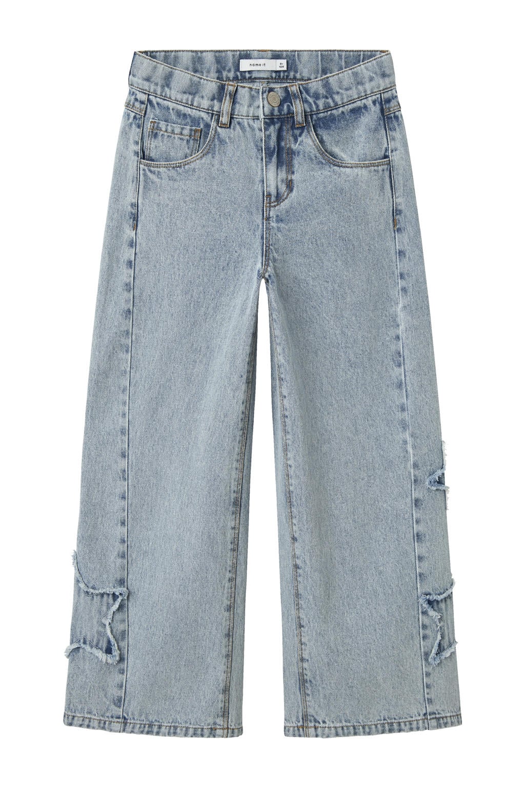 Light blue denim meisjes NAME IT KIDS baggy jeans van denim met regular waist, rits- en haaksluiting en effen