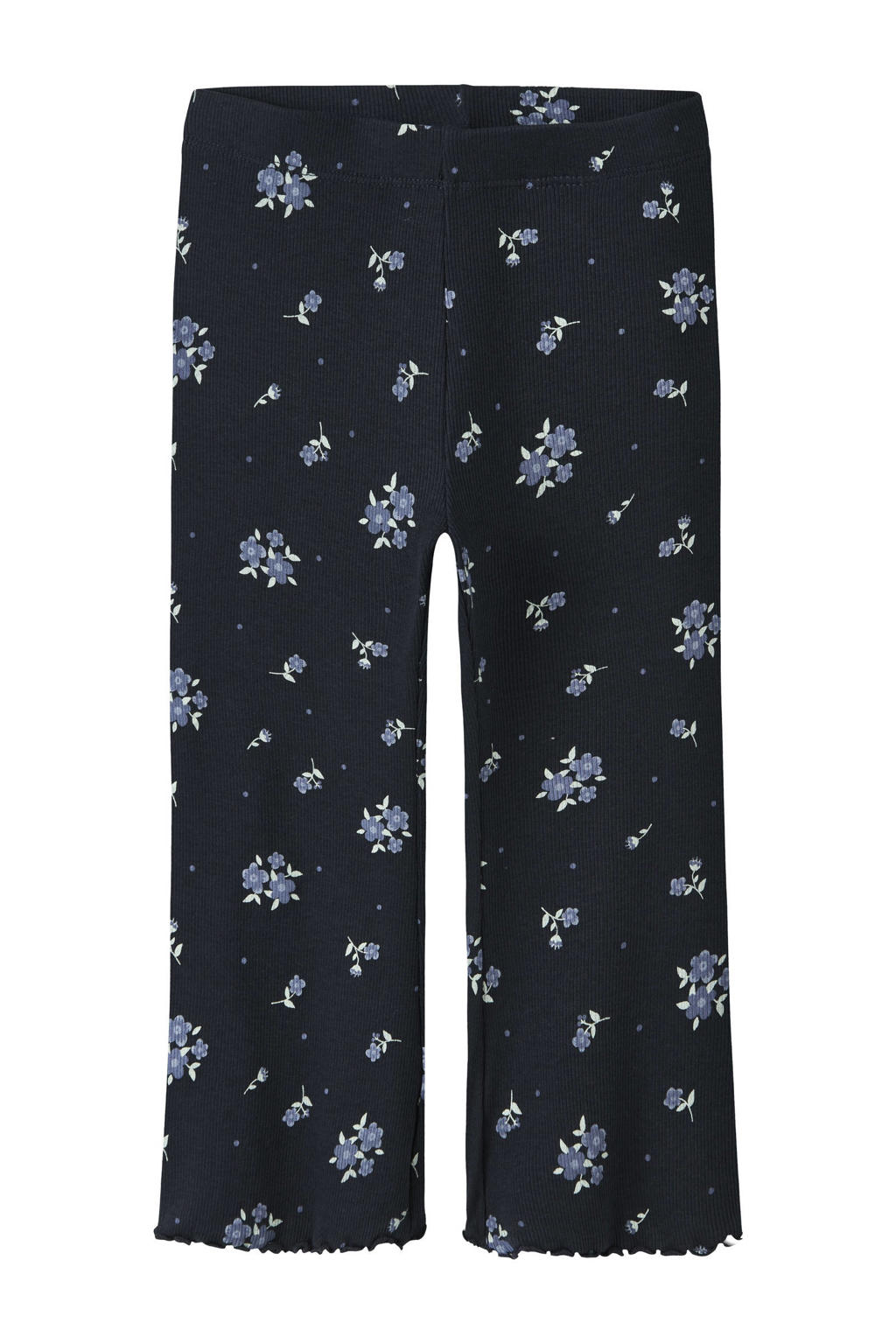 Donkerblauwe meisjes NAME IT MINI flared legging van stretchkatoen met elastische tailleband en bloemenprint