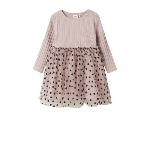 NAME IT MINI korte jurk lila Paars Meisjes Stretchkatoen Ronde hals Stip