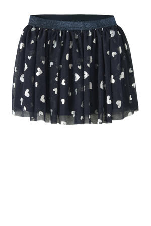korte rok NMFVABOS met hartjes donkerblauw/zilver
