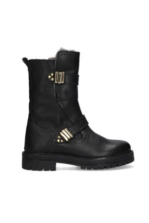 Lola Leap gevoerde leren bikerboots zwart