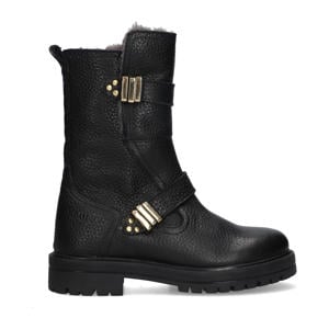 Lola Leap gevoerde leren bikerboots zwart