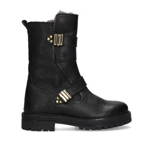 Lola Leap gevoerde leren bikerboots zwart