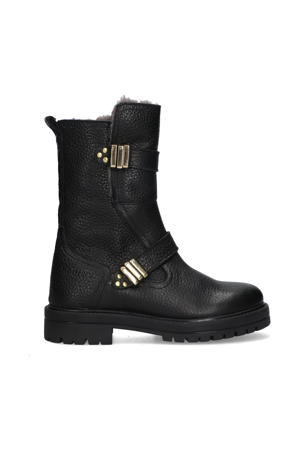 Lola Leap gevoerde leren bikerboots zwart