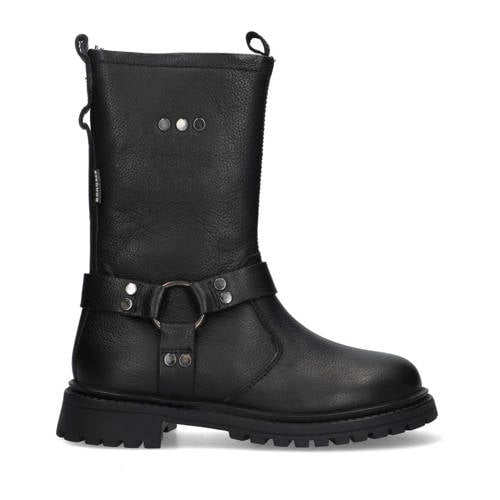 Braqeez Mave Miles leren bikerboots zwart Meisjes Leer Effen