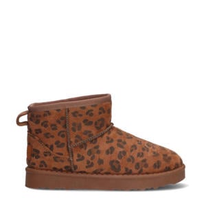 Willow Warm suède enkelboots met panterprint cognac/zwart