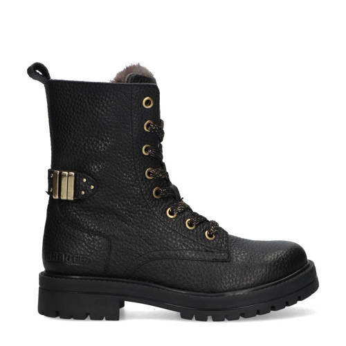 Braqeez Leah Leap gevoerde leren veterboots zwart Meisjes Leer Effen - maat 37 afbeelding