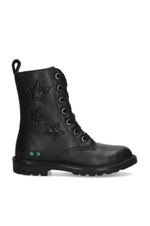 Hailee Happy leren veterboots zwart