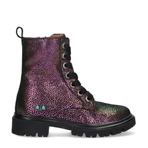 Saar Sterk leren veterboots paars