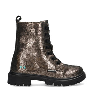 Saar Sterk leren veterboots met glitters brons