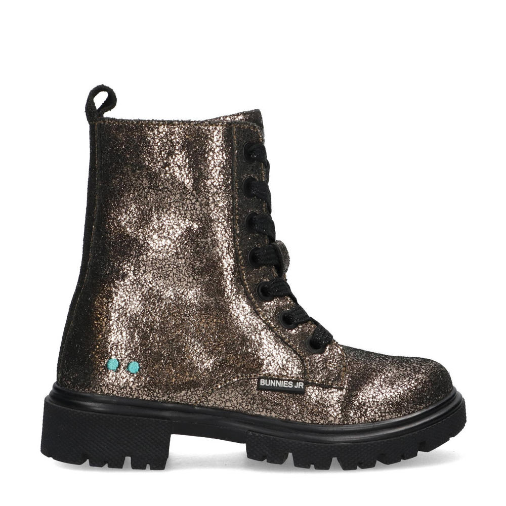 Bronzen meisjes BunniesJR Saar Sterk leren veterboots met glitters